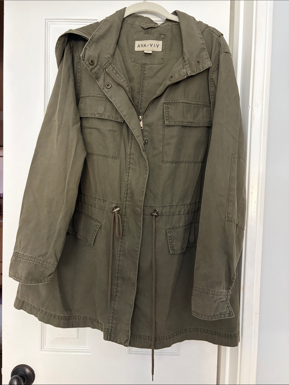 Ava & Viv Olive Green Drawstring Utility Jacket - Women’s 1X
